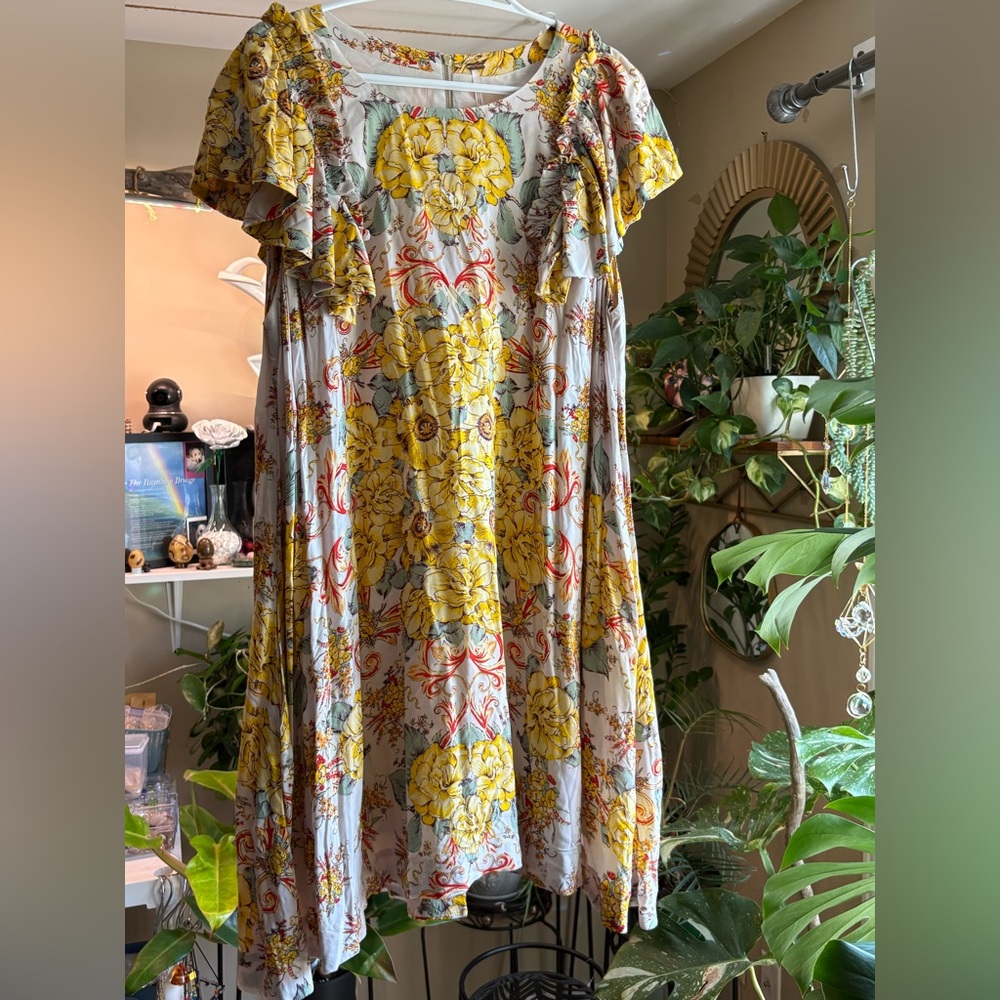 Free People Floral Mini Dress in Yellow and Gray